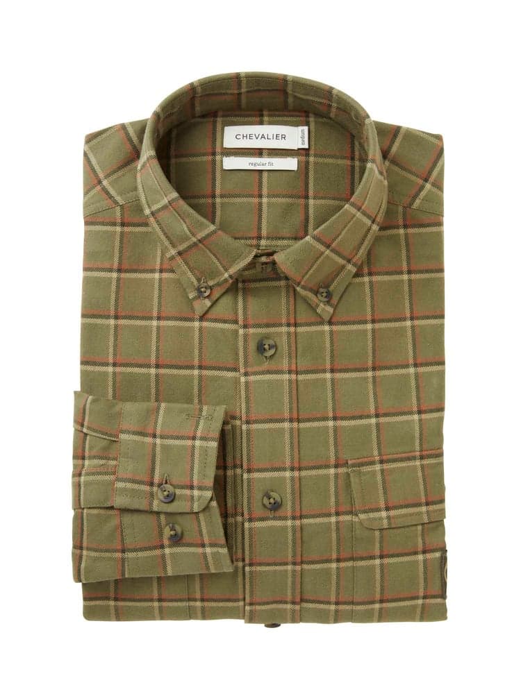 Heron Flannel Shirt Men Field Green Checked, view: 2