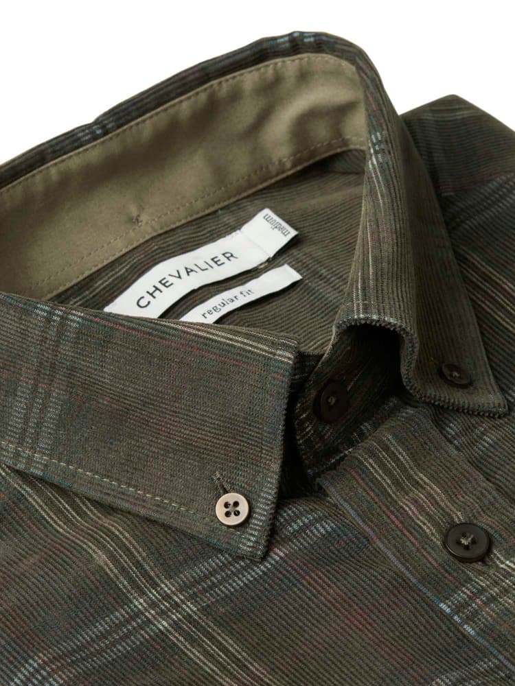 Walton Light Cord Shirt Men Hunter Green Checked, view: 3